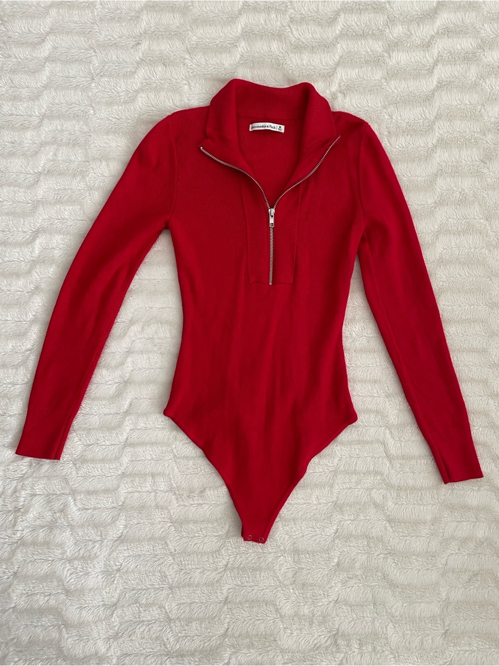 Red Zip-Front Bodysuit Sweater